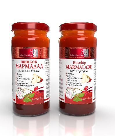 Шипков мармалад със сок от ябълка без захар буркан 290 гр. - 100% биологична шипка
